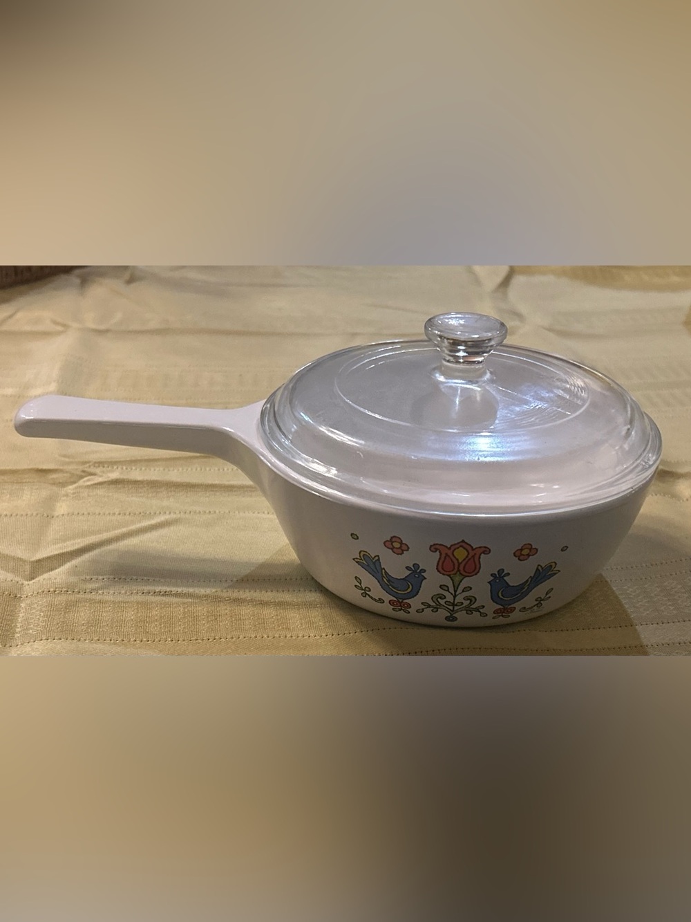 Vintage 1970s CorningWare "Country Festival" Saucepan with Pyrex Lid